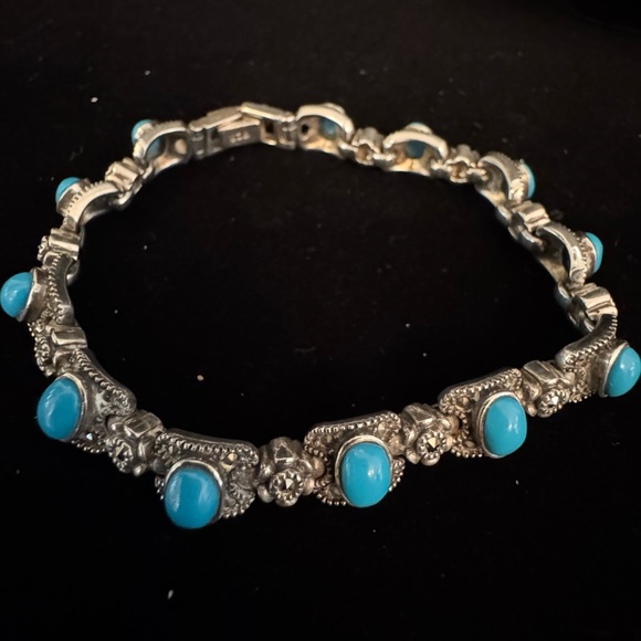 Elegant sterling Silver and Blue Moon Turquoise Bracelet heavy 22 grams
